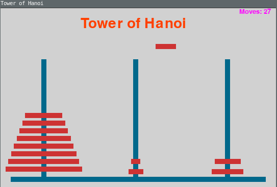 "حل مسئله‌ی برج هانوی با ۱۳ دیسک"