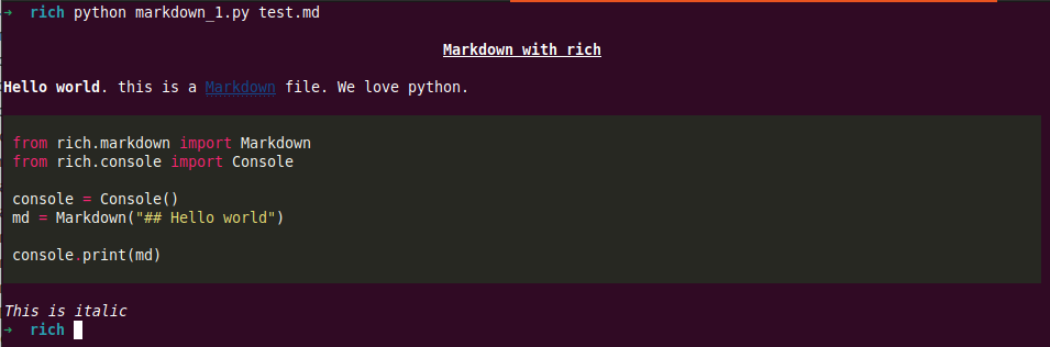 "python rich markdown"